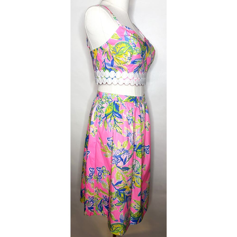 Lilly Pulitzer Pink Tropical Print Two-Piece Crop Top & Midi Skirt Set NWT - Picture 5 of 11